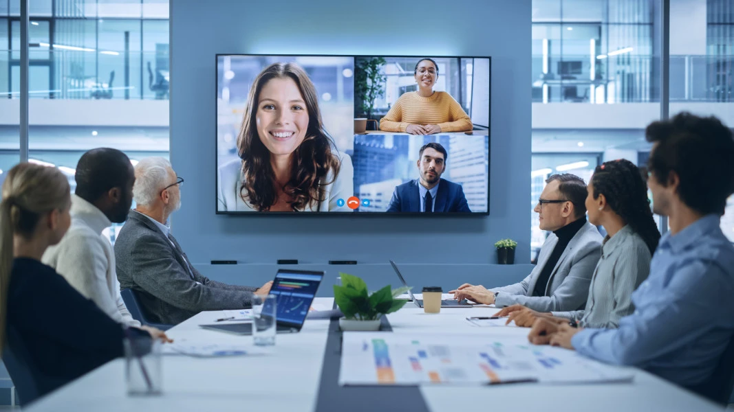 Office meeting with video conference